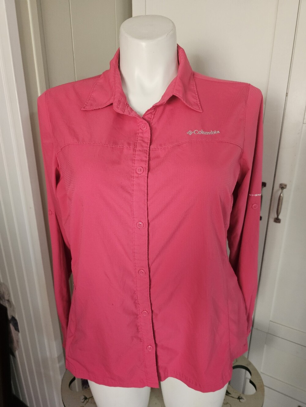 Columbia Womens XL Pink Meadowgate Silver Ridge Long Sleeve Hiking Sun Shirt